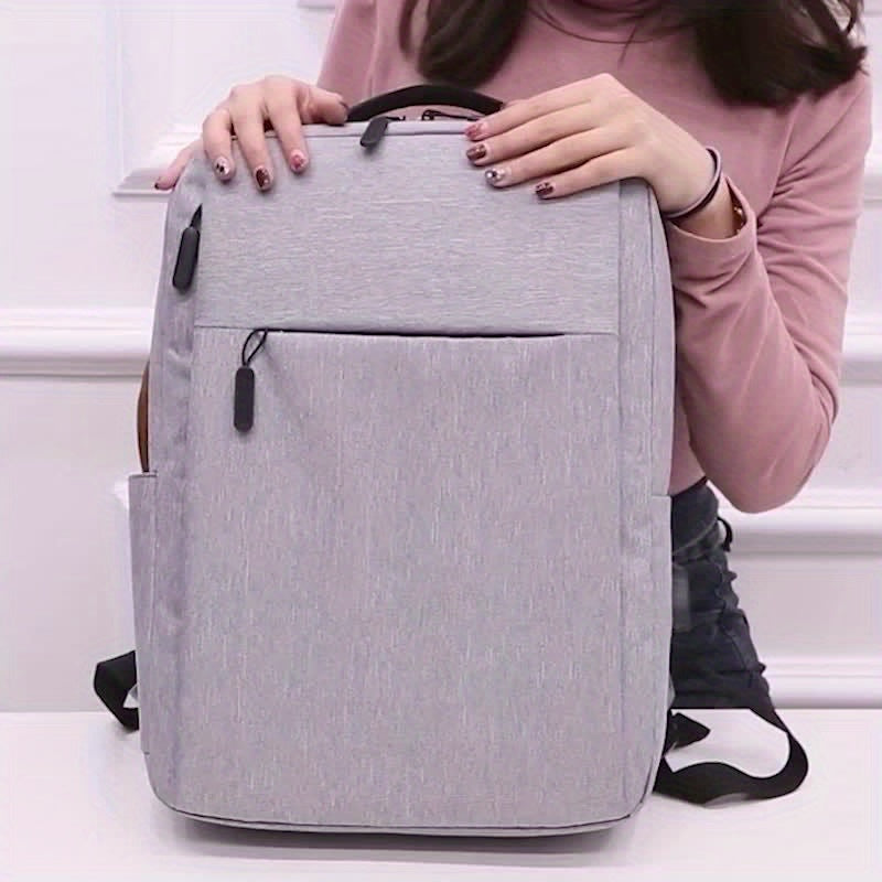 1pc Grey Business Laptop Backpack, Lightweight Fabric Travel Bag with Adjustable Strap, Zipper Closure, Polyester Lining, Sewing Thread Detail, Lace-Up Design for School, Outdoor, Valentines Gift
